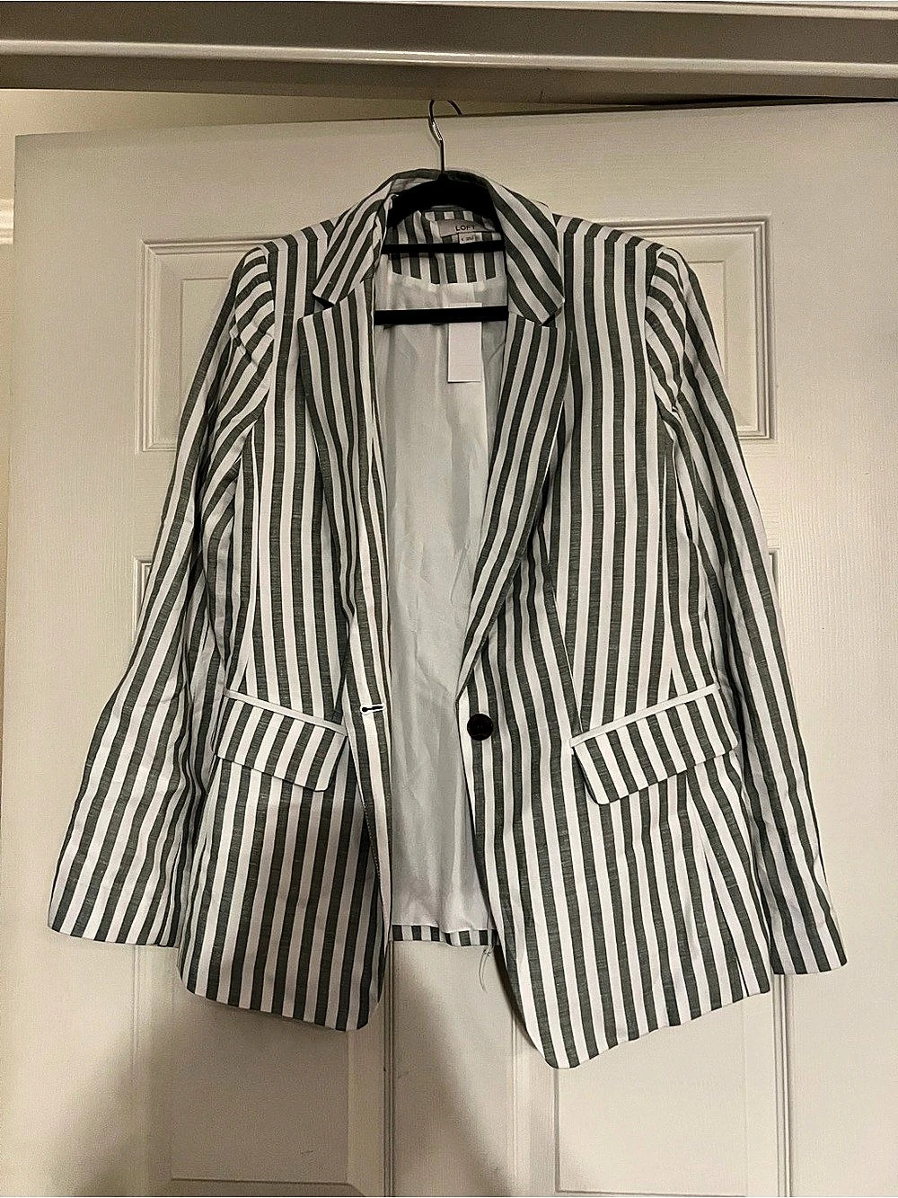 NWT LOFT Women's Striped Blazer in Green & White